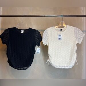 Self Esteem Girls Short Sleeve Lace Side-Cinched Lined Tee/Shirt, lot of 2|SZ:L